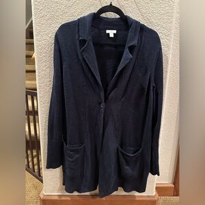 J. Jill Dark Saphire Blue Cotton Blend Long Cardigan with Pockets